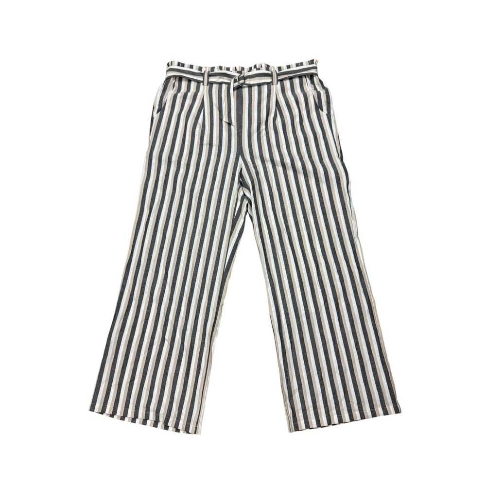 Ashley Stewart Pants Womens 18 Multi Color Striped Linen Blend Paperbag Waist
